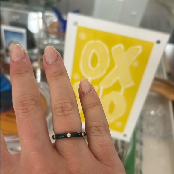 EF Collection 3 Diamond and Hunter Green Enamel Stack Ring, Size 5 - Picture 2 of 4